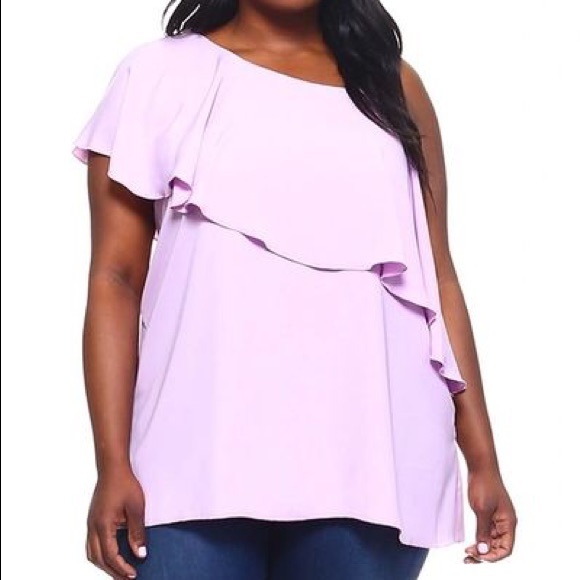 4X-5X-6X Lavendar One Shoulder Top - Picture 2 of 5